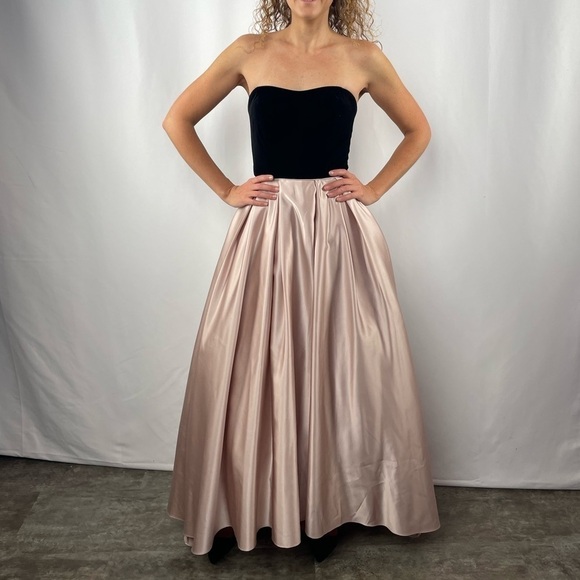 Vintage Betsy & Adam Strapless Velvet Corset Fit & Flare Maxi‎ Dress Pink Size 0 - Picture 1 of 11